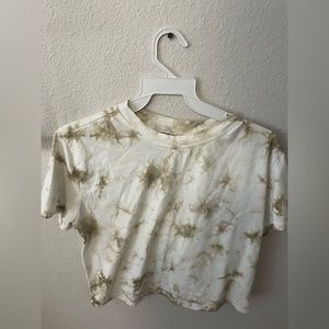 green and white tie-dye cropped shirt